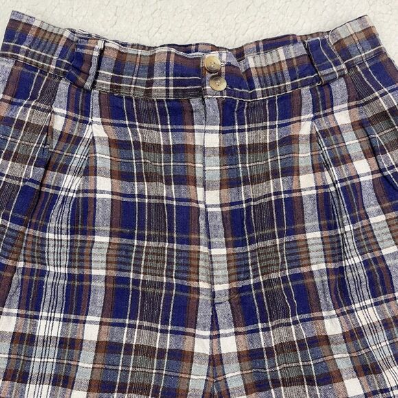 Vintage Womens Size 9/10 Plaid Shorts Linen Blend Pleated High Waisted 90s Mom - Picture 2 of 5